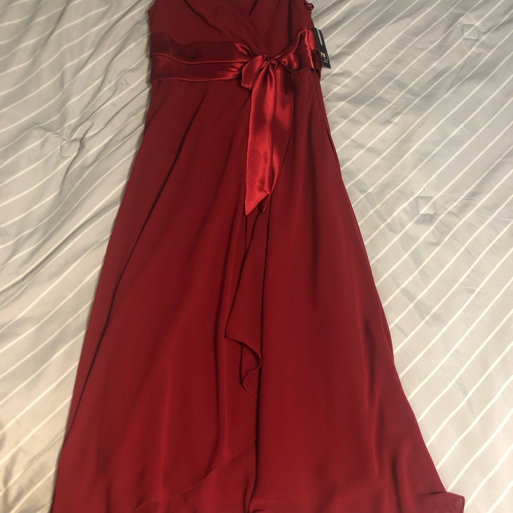 New Directions Dress Red Satin Tie Imperial Waist Maxi Evening Gown Size 8 NWT